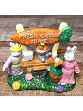 Fresh Carrot Juice Bunny Figurine Farm Stand Decor Hand-Painted Resin